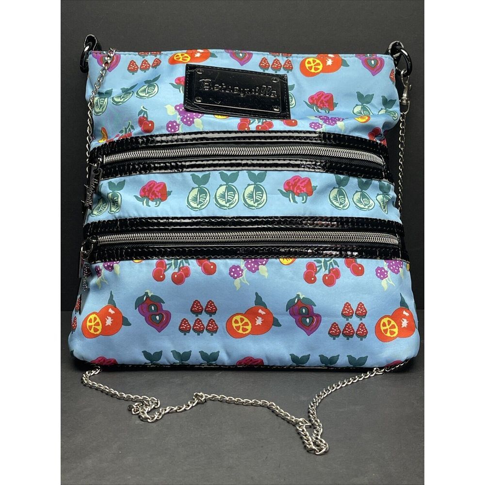 Betseyville Cross Body Purse Blue With  Fruit, Heart Cherub Angel Zippers‎